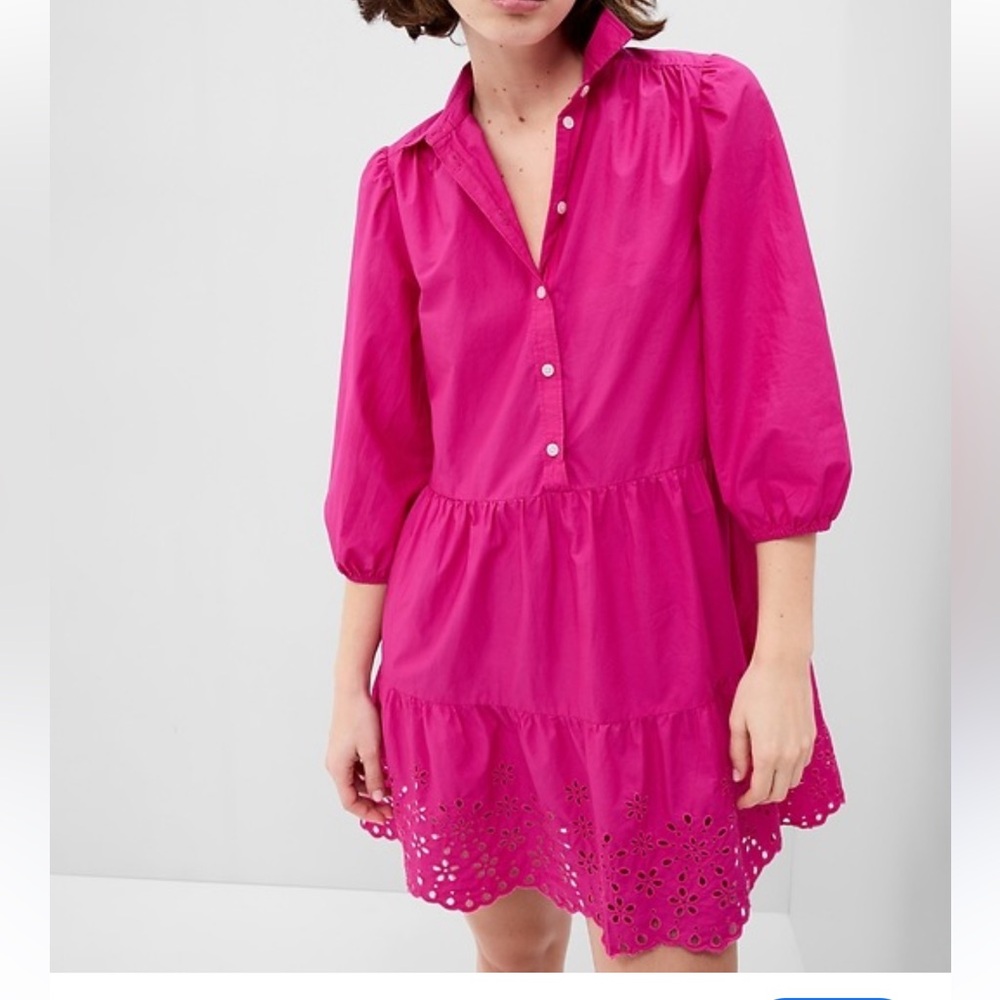 Gap Puff Sleeve Shirtdress size M color Viva magenta pink 🟢1